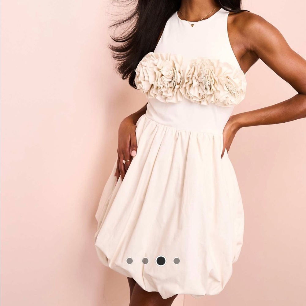 ASOS LUXE cotton poplin bubble hem mini dress with corsage, new with tags